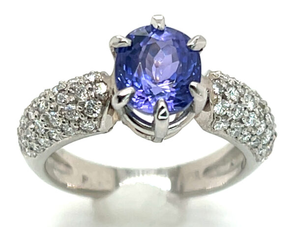 Luxurious Oval Portuguese Cut Tanzanite (H)* Pave Diamond Platinum Ring 3.09 ctw - Image 4