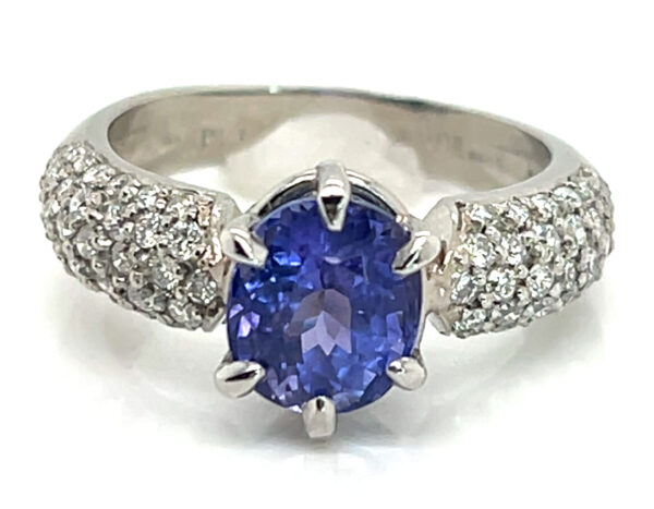 Luxurious Oval Portuguese Cut Tanzanite (H)* Pave Diamond Platinum Ring 3.09 ctw - Image 5