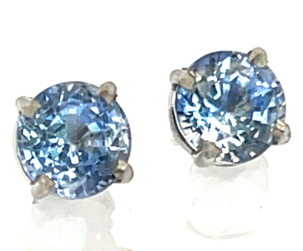 Light Blue Brilliant Sapphire (H)* Studs 14KWG 2.02 ctw - Image 2