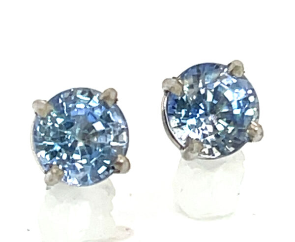 Light Blue Brilliant Sapphire (H)* Studs 14KWG 2.02 ctw - Image 3