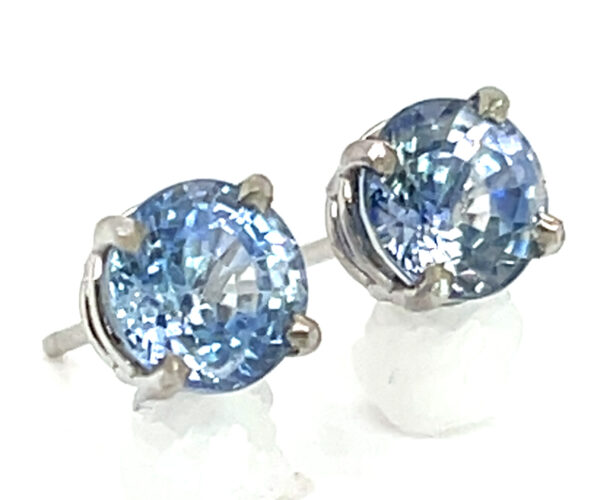 Light Blue Brilliant Sapphire (H)* Studs 14KWG 2.02 ctw - Image 5