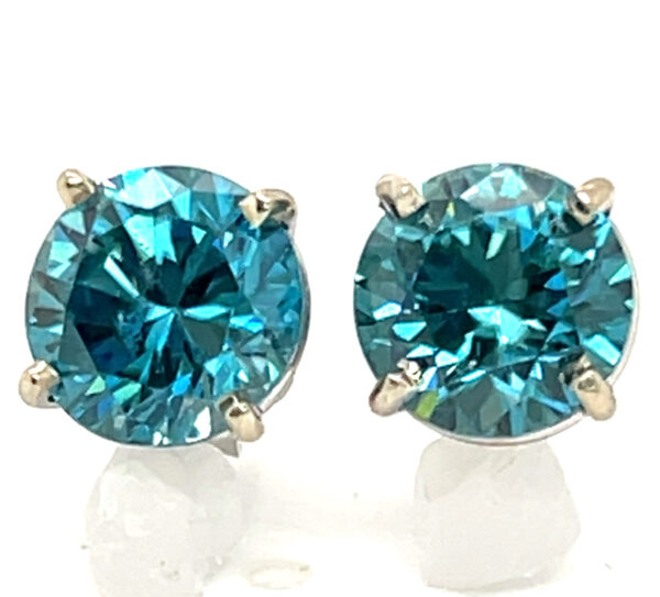 Large Electric Blue Zircon (H)* Studs 14KWG 5.15 ctw - Image 2