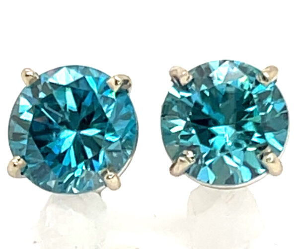 Large Electric Blue Zircon (H)* Studs 14KWG 5.15 ctw - Image 3