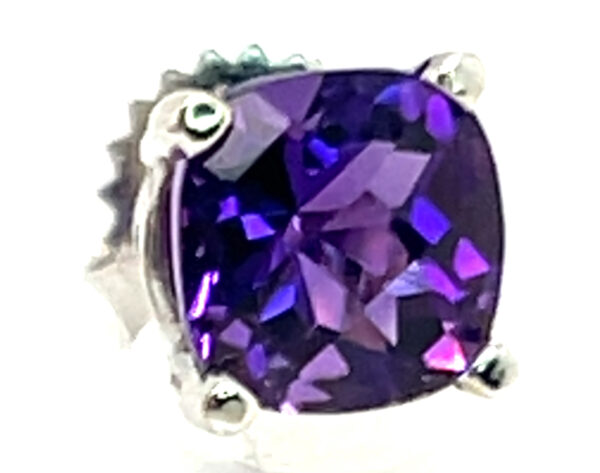 Gorgeous Nigerian (pink & blue flash) Antique Cushion Checkerboard Faceted Amethyst (H)* Studs 14KWG 4.00 ctw - Image 5