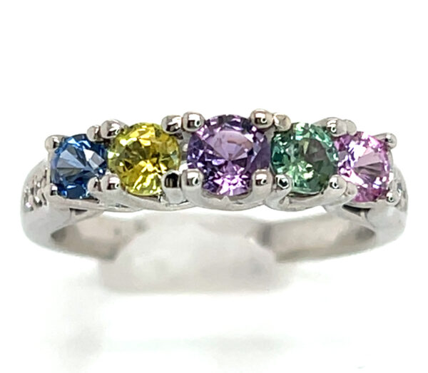 Colorful & Lively Rainbow Sapphire (H)* Diamond Ring 14KWG 1.00 ctw