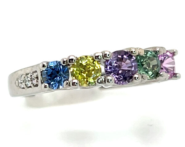 Colorful & Lively Rainbow Sapphire (H)* Diamond Ring 14KWG 1.00 ctw - Image 6