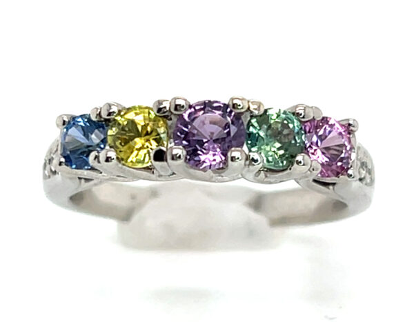 Colorful & Lively Rainbow Sapphire (H)* Diamond Ring 14KWG 1.00 ctw - Image 7