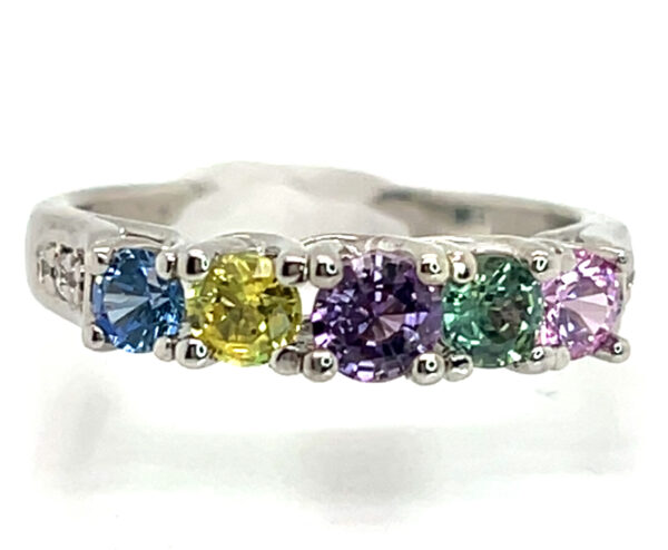 Colorful & Lively Rainbow Sapphire (H)* Diamond Ring 14KWG 1.00 ctw - Image 8