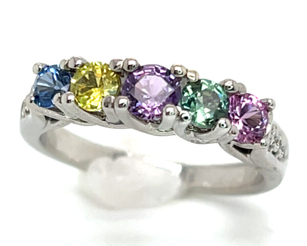 Colorful & Lively Rainbow Sapphire (H)* Diamond Ring 14KWG 1.00 ctw - Image 2