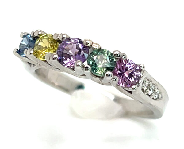 Colorful & Lively Rainbow Sapphire (H)* Diamond Ring 14KWG 1.00 ctw - Image 3