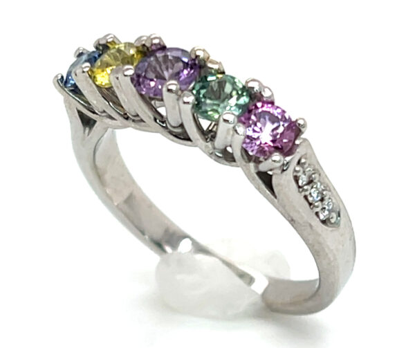 Colorful & Lively Rainbow Sapphire (H)* Diamond Ring 14KWG 1.00 ctw - Image 4