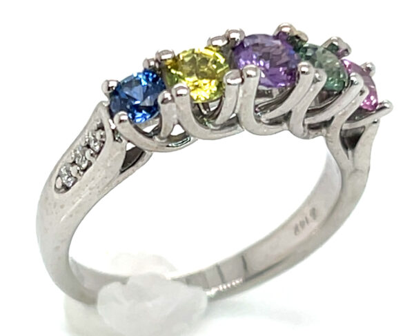 Colorful & Lively Rainbow Sapphire (H)* Diamond Ring 14KWG 1.00 ctw - Image 5