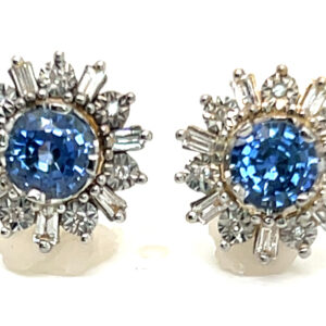 Vibrant Ceylon Sapphire (H)* Diamond Halo Earrings 14KTT 2.04 ctw