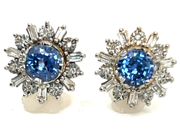 Vibrant Ceylon Sapphire (H)* Diamond Halo Earrings 14KTT 2.04 ctw