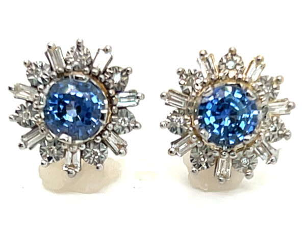 Vibrant Ceylon Sapphire (H)* Diamond Halo Earrings 14KTT 2.04 ctw - Image 2