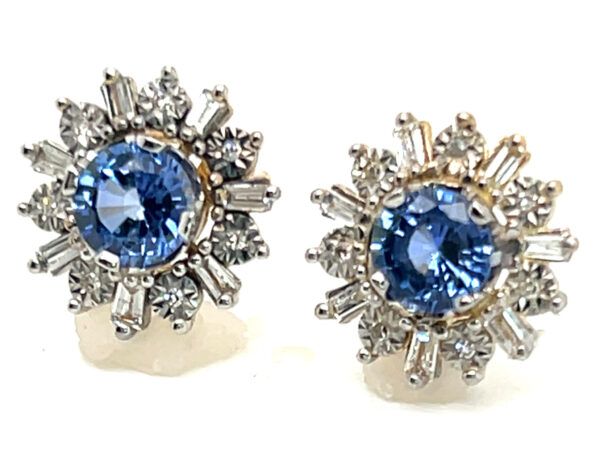 Vibrant Ceylon Sapphire (H)* Diamond Halo Earrings 14KTT 2.04 ctw - Image 3