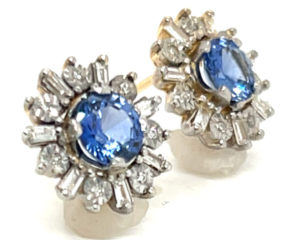 Vibrant Ceylon Sapphire (H)* Diamond Halo Earrings 14KTT 2.04 ctw - Image 4