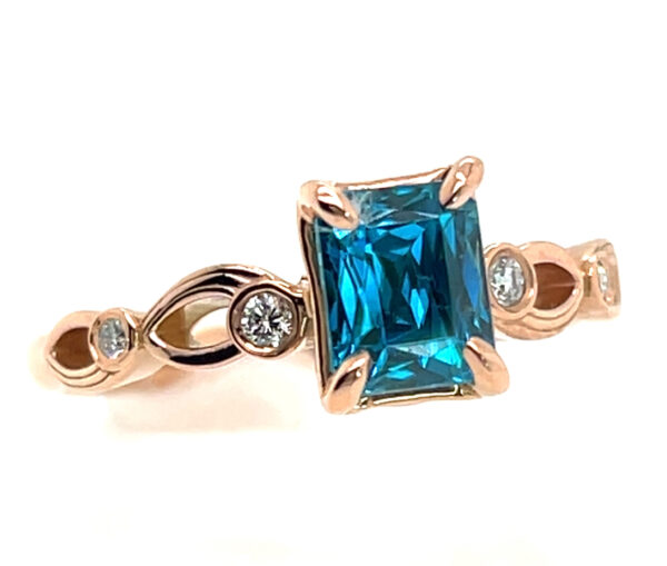 AAA+ Blue Zircon (H)* Diamond Ring 14KRG 2.43 ctw