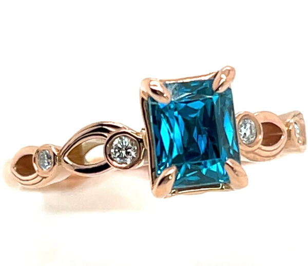 AAA+ Blue Zircon (H)* Diamond Ring 14KRG 2.43 ctw - Image 2