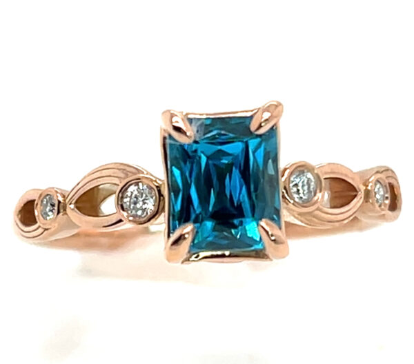 AAA+ Blue Zircon (H)* Diamond Ring 14KRG 2.43 ctw - Image 3