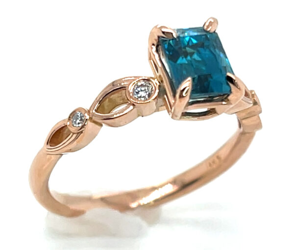 AAA+ Blue Zircon (H)* Diamond Ring 14KRG 2.43 ctw - Image 4