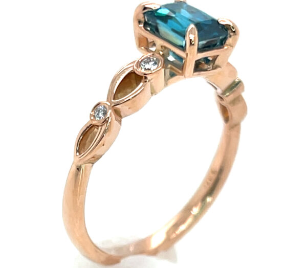 AAA+ Blue Zircon (H)* Diamond Ring 14KRG 2.43 ctw - Image 5