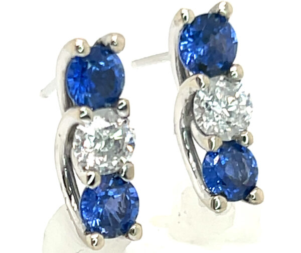 Elegant Trellis Set Ceylon Blue Sapphire (H)* Diamond Earrings 14KWG 3.27 ctw - Image 2