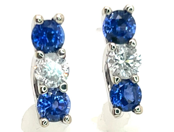 Elegant Trellis Set Ceylon Blue Sapphire (H)* Diamond Earrings 14KWG 3.27 ctw - Image 3