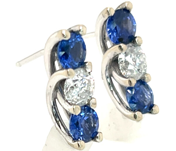 Elegant Trellis Set Ceylon Blue Sapphire (H)* Diamond Earrings 14KWG 3.27 ctw - Image 4