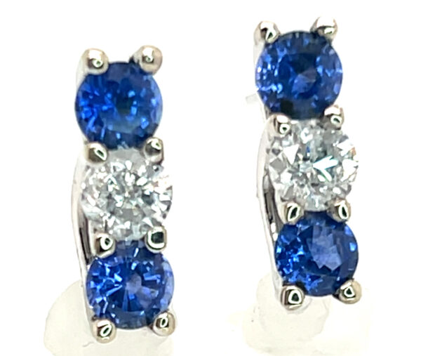 Elegant Trellis Set Ceylon Blue Sapphire (H)* Diamond Earrings 14KWG 3.27 ctw - Image 5