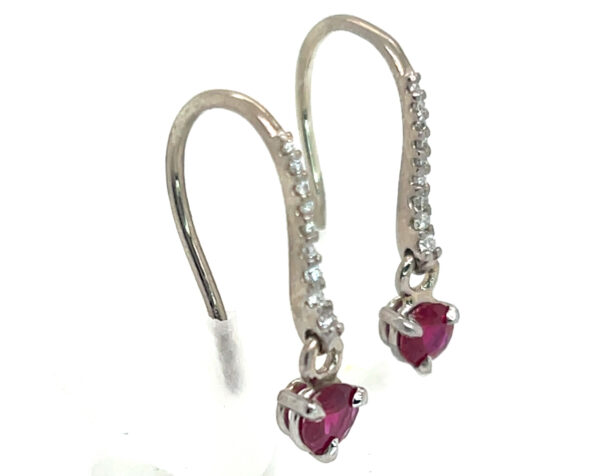 Elegant Dangle Ruby (H)* Diamond Earrings 18KWG 1.02 ctw - Image 2