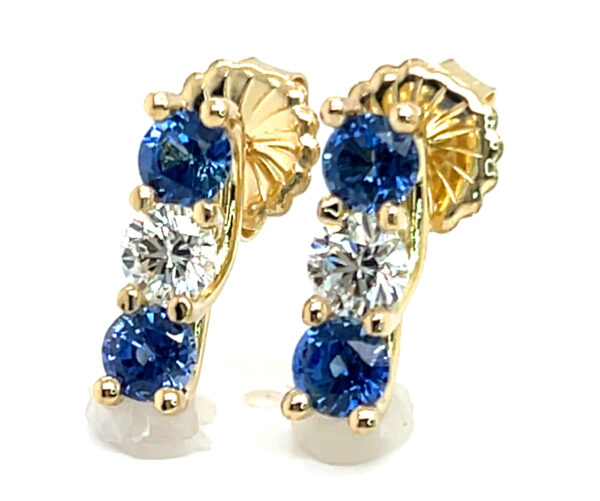 Elegant Trellis Set Ceylon Blue Sapphire (H)* Diamond Earrings 18KYG 3.09 ctw - Image 2