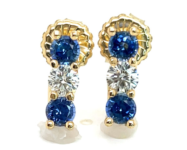 Elegant Trellis Set Ceylon Blue Sapphire (H)* Diamond Earrings 18KYG 3.09 ctw - Image 3