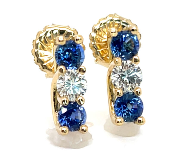 Elegant Trellis Set Ceylon Blue Sapphire (H)* Diamond Earrings 18KYG 3.09 ctw - Image 4