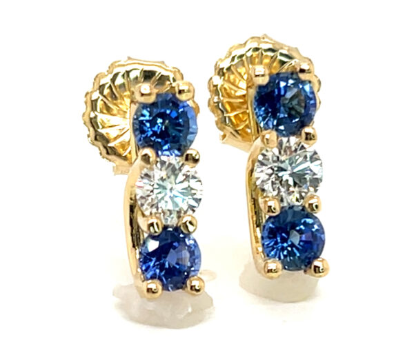 Elegant Trellis Set Ceylon Blue Sapphire (H)* Diamond Earrings 18KYG 3.09 ctw - Image 5