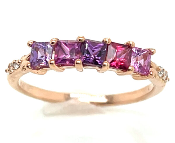 Elegant Princess Cut Fancy Pink & Purple Sapphire (H)* Diamond Ring 14KRG 1.06 ctw - Image 6