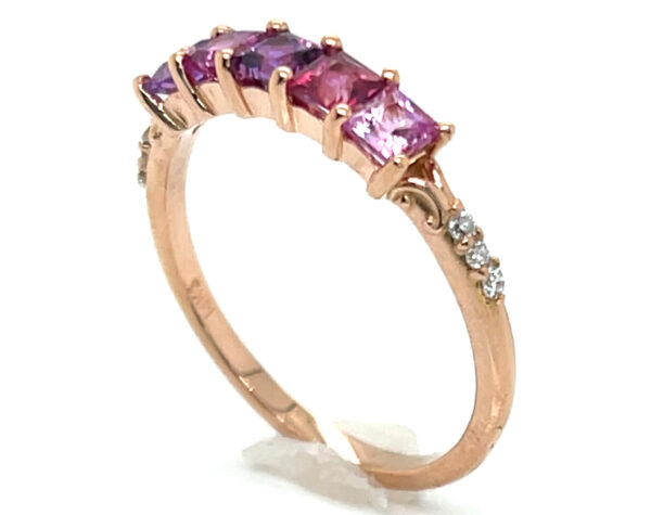 Elegant Princess Cut Fancy Pink & Purple Sapphire (H)* Diamond Ring 14KRG 1.06 ctw - Image 3