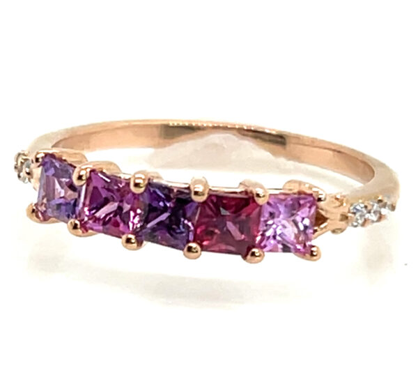 Elegant Princess Cut Fancy Pink & Purple Sapphire (H)* Diamond Ring 14KRG 1.06 ctw - Image 4