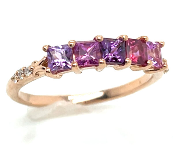 Elegant Princess Cut Fancy Pink & Purple Sapphire (H)* Diamond Ring 14KRG 1.06 ctw - Image 5