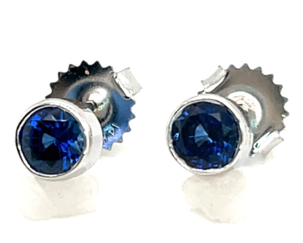 Bezel Set Ceylon Blue Sapphire (H)* Earrings 14KWG 0.80 ctw - Image 3