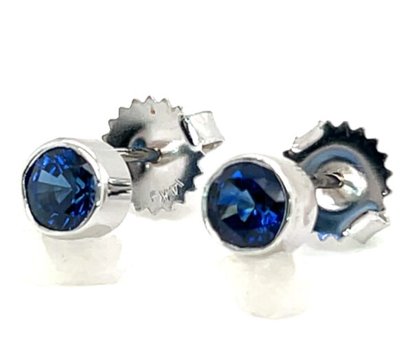 Bezel Set Ceylon Blue Sapphire (H)* Earrings 14KWG 0.80 ctw - Image 5