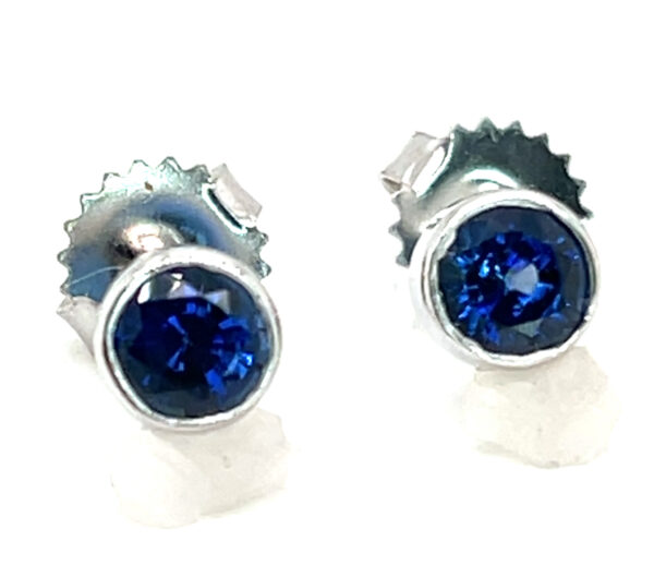 Bezel Set Ceylon Blue Sapphire (H)* Earrings 14KWG 0.80 ctw - Image 6