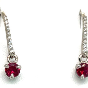 Elegant Dangle Ruby (H)* Diamond Earrings 18KWG 1.02 ctw