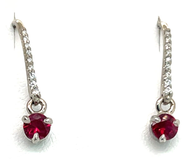 Elegant Dangle Ruby (H)* Diamond Earrings 18KWG 1.02 ctw