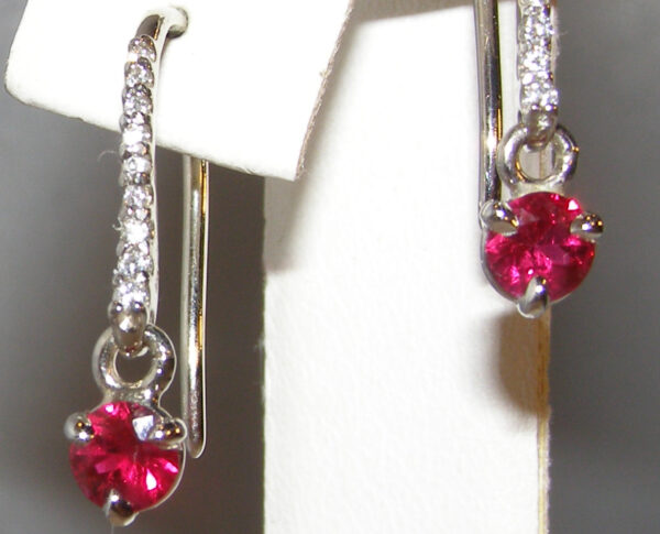 Elegant Dangle Ruby (H)* Diamond Earrings 18KWG 1.02 ctw - Image 2