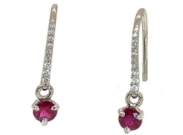 Elegant Dangle Ruby (H)* Diamond Earrings 18KWG 1.02 ctw - Image 3