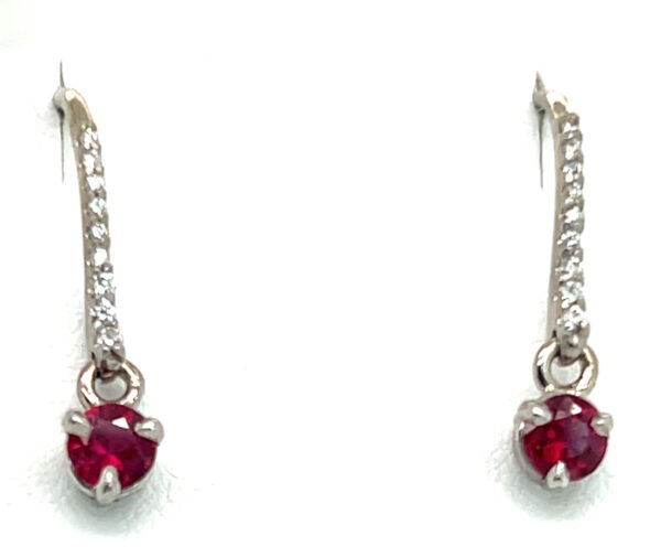 Elegant Dangle Ruby (H)* Diamond Earrings 18KWG 1.02 ctw - Image 4