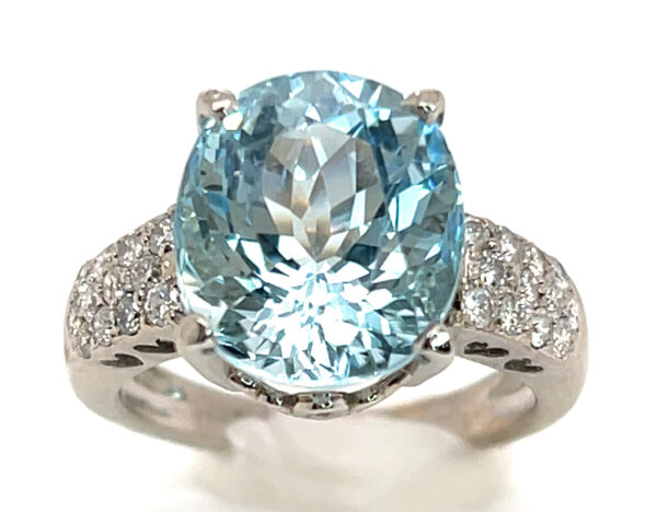 GIT Certified Paraiba Tourmaline (H)* Pave Diamond Ring 18KWG 6.30 ctw