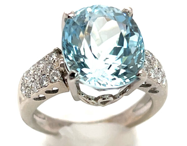 GIT Certified Paraiba Tourmaline (H)* Pave Diamond Ring 18KWG 6.30 ctw - Image 4