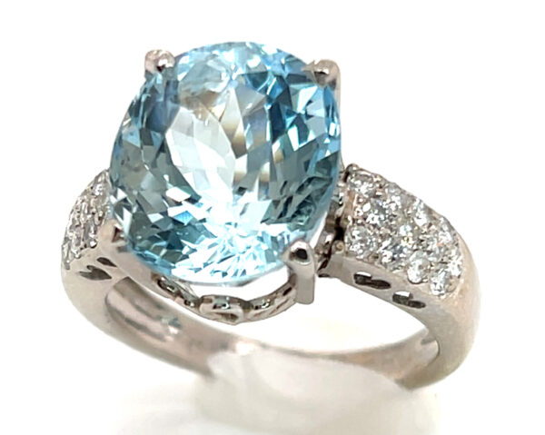 GIT Certified Paraiba Tourmaline (H)* Pave Diamond Ring 18KWG 6.30 ctw - Image 6